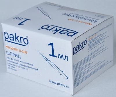 1 мл трехкомпонентный шприц Pakro инсулиновый U100 , с иглой 0,3х13, 100 шт купить оптом в Тольятти