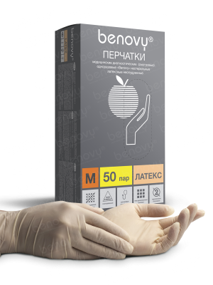 BENOVY / Перчатки латексные, неопудренные, натуральные, 50 пар в упак. S купить оптом в Тольятти